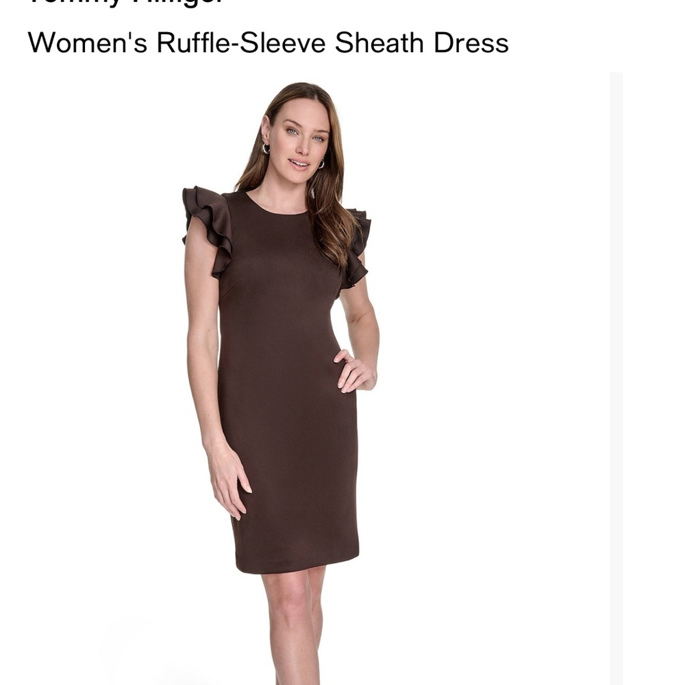 Tommy Hilfiger Chocolate Ruffle-Sleeve Mini Dress